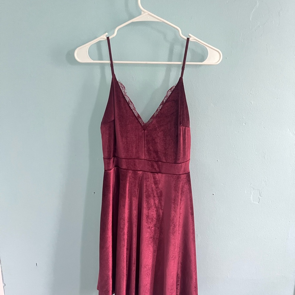 Velvet Burgundy Lace Trim Dress